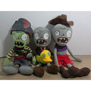 Plants Vs Zombies Lot Of 3 Plush Toys With Suction Cups Duck Float Pirate Cowboy